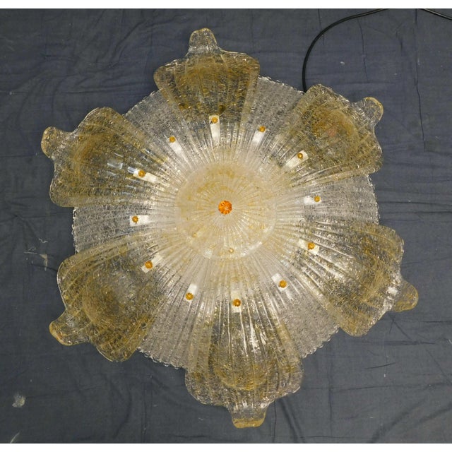 Italian 1960s Clear and Amber Graniglia Murano Flush Mount For Sale - Image 3 of 9