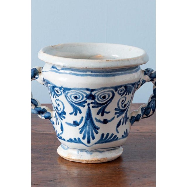 17th Century Nevers Faience Blue and White Jasmine Vases, Set of 2 For Sale - Image 13 of 18