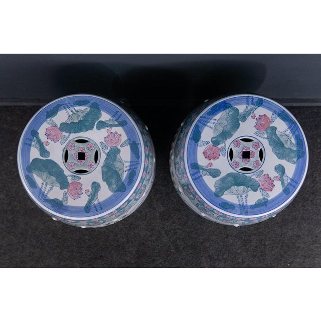 Porcelain Stool with Floral Decor For Sale - Image 3 of 14