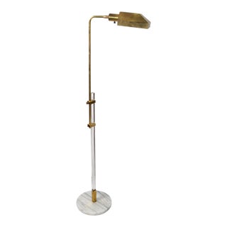 Adjustable Italian Brass Lucite and Round Marble Base Floor Lamp For Sale