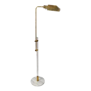 Adjustable Italian Brass Lucite and Round Marble Base Floor Lamp