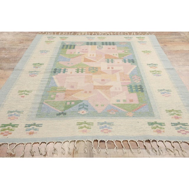 Pink Vintage Swedish Pictorial Rollakan Rug - 04'07 X 06'09 For Sale - Image 8 of 9