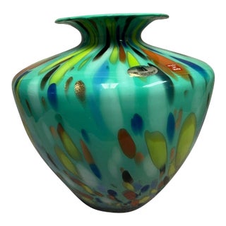 Vintage Maestri Vetrai Green Spot Art Glass Vase For Sale