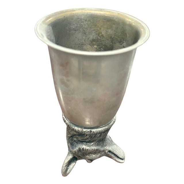 Vintage Gucci figural stirrup cup featuring a wonderfully detailed sculptural fox head beneath a polished silver-tone...