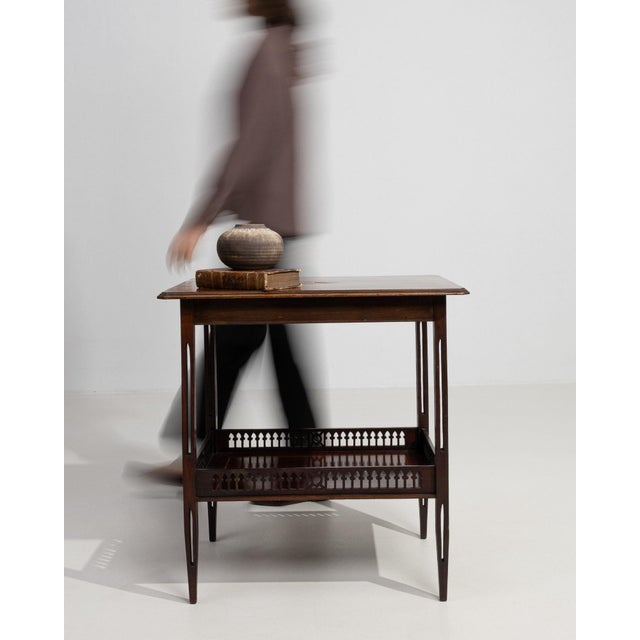 Brown 19th Century United Kingdom Rich Walnut Brown Caned-Shelf Walnut Side Table For Sale - Image 8 of 10