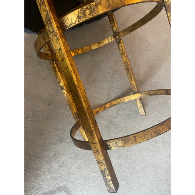 Gold Italian Gilt Metal Vanity Stool, Blue Velvet Seat, Italy For Sale - Image 8 of 12