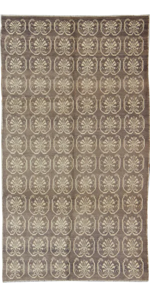 All-Over Design Vintage Turkish Tulu Rug With Cream and Gray/Aubergine