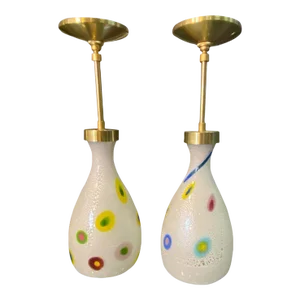 Mid Century Anzolo Fuga Modernist Murano Glass Pendant Lights - A Pair