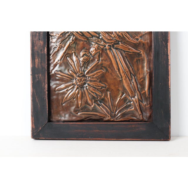 Mid-Century Modern Mid-Century Parrot Copper Repoussé Plaque in Rustic Wood Frame For Sale - Image 3 of 14