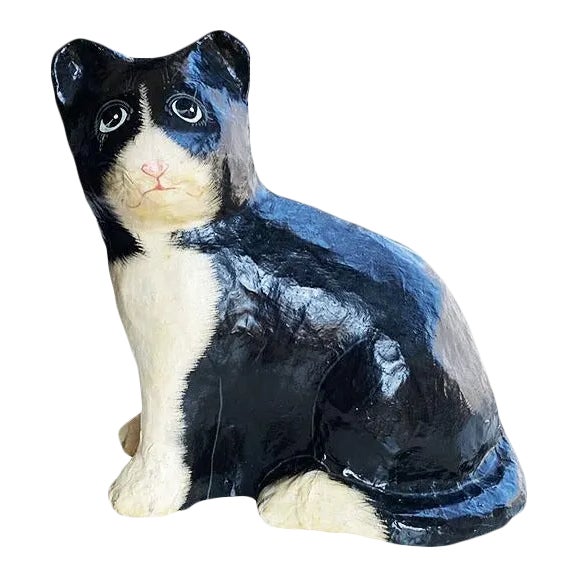 Papier-Mâché Cat Sculpture in Black and White For Sale