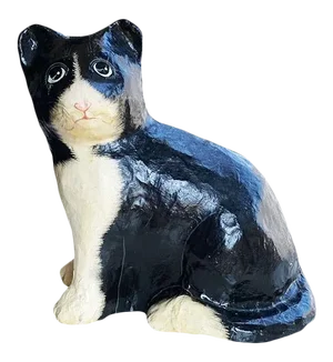 Papier-Mâché Cat Sculpture in Black and White