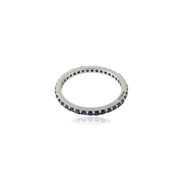 Metal 14k White Gold Round Blue Sapphire Eternity Band Ring Size 7 Dainty Fine Jewelry For Sale - Image 7 of 12