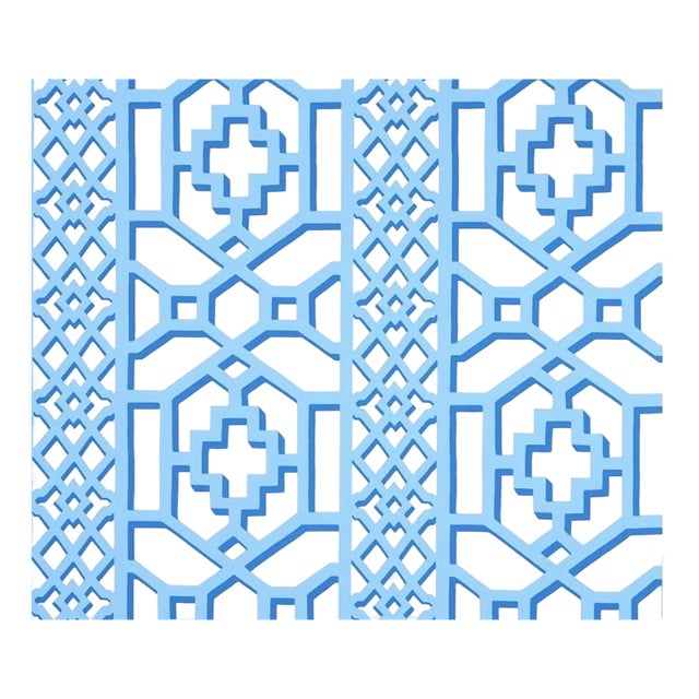 Schumacher Zanzibar Trellis Blue Wallpaper 5006947 Happy Together Collection For Sale