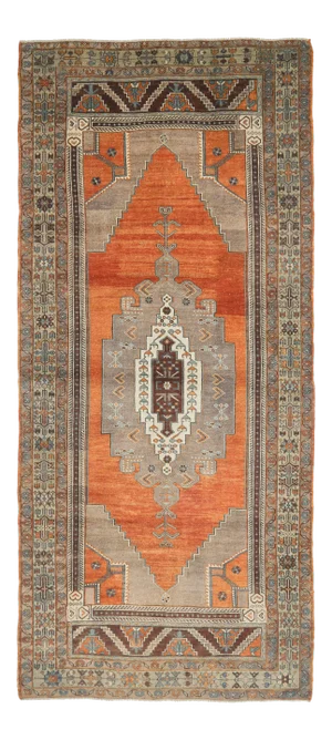 Vintage Turkish Hand-Knotted Wool Cotton Orange Runner