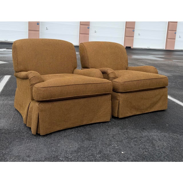 Lee Industries English Roll Arm Skirted Lounge Chairs, Pair For Sale In Naples, FL - Image 6 of 12