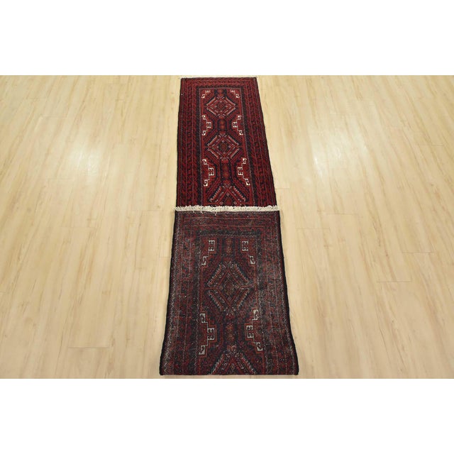 Baloch Runner 1’10” X 9’5” Blue Wool Vintage Tribal Hand-Knotted Rug For Sale - Image 11 of 12