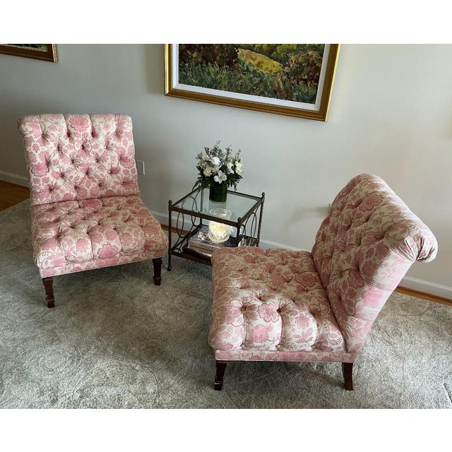 Pair of Martha Stewart for Bernhardt Tufted Slipper Chairs For Sale - Image 9 of 10
