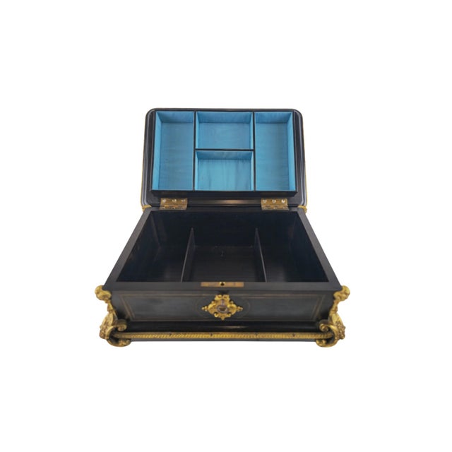 French Black Shellac Jewelry Casket with Gilt Bronze Mounts, 1850 For Sale - Image 3 of 8