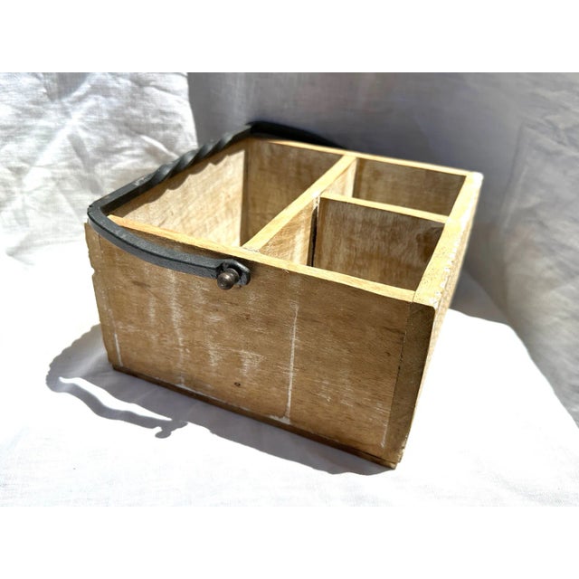 Farmhouse to boho style carved wood utensil holder with wrought iron handle, just in time for summer bbq's. 8x8x4.5in h...