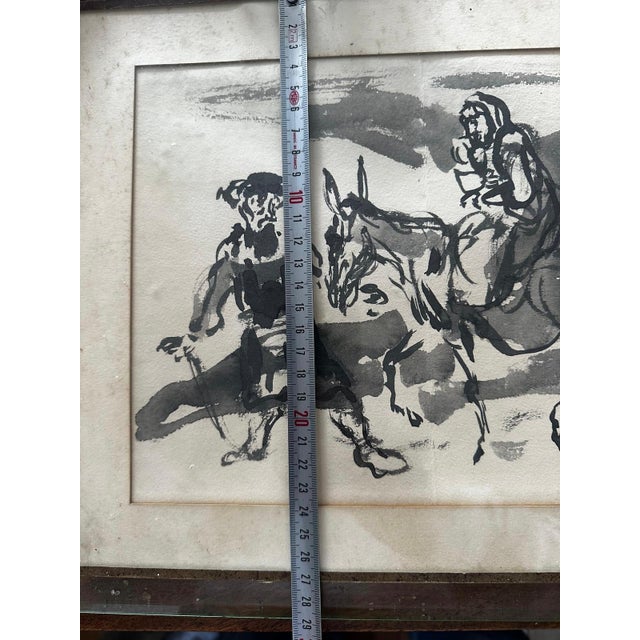 Paper Walter Spitzer, The Flight Into Egypt, 1968, Gouache and Ink Wash on Paper, Framed For Sale - Image 7 of 11