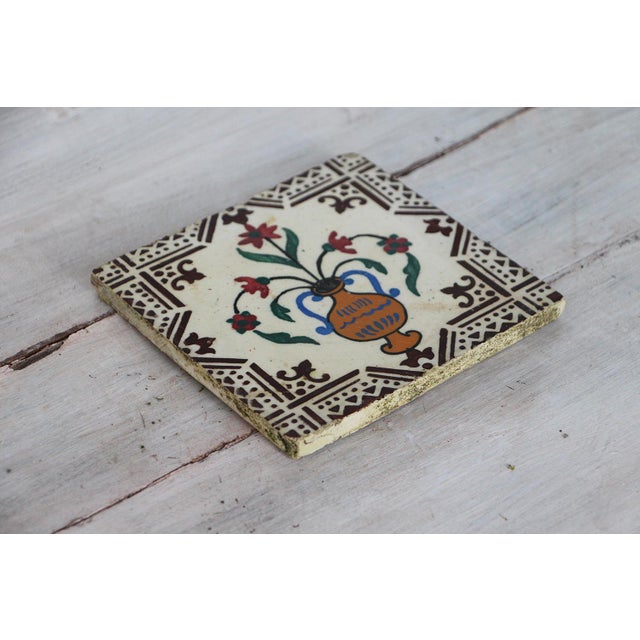 19th/20th Century Tile Depicting a Flower Vase For Sale - Image 4 of 8