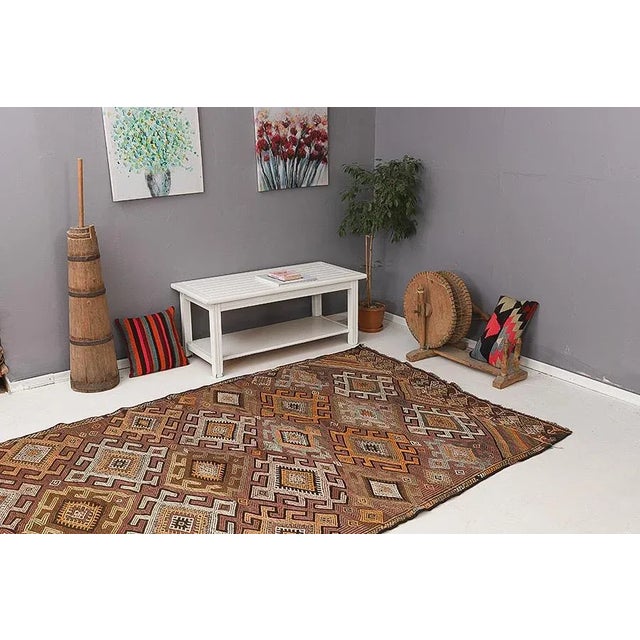 Embroidered Vintage Turkish Kars Kilim Rug For Sale In Los Angeles - Image 6 of 7