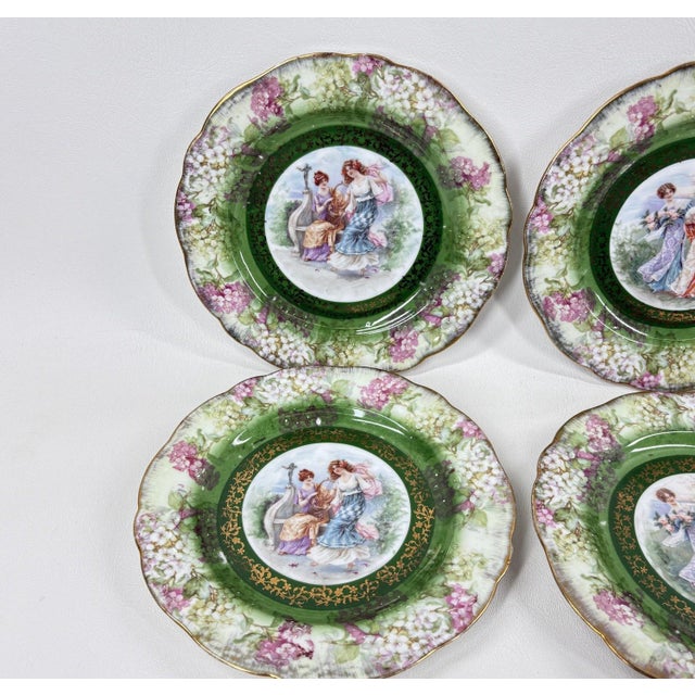 1910s Antique Moschendorf Bavaria "Ladies of Leisure" Cabinet Plates - Set of 6 For Sale - Image 5 of 9