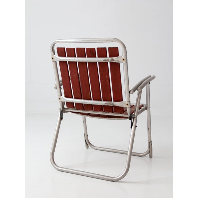 Vintage Mid-Century Aluminum and Wood Folding Lawn Chair For Sale - Image 10 of 15