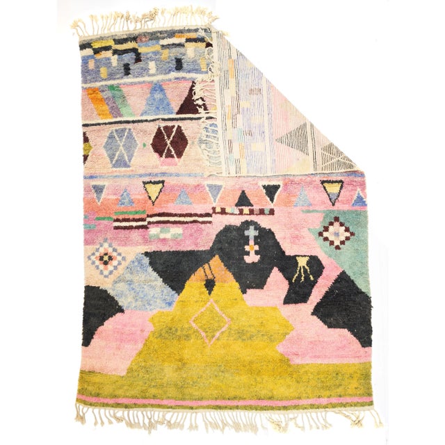 Mid Century Moroccan Rug 9’9" x 12’8".. Comprising both the nomadic Berber rugs of the Atlas Mountains, with very thick...
