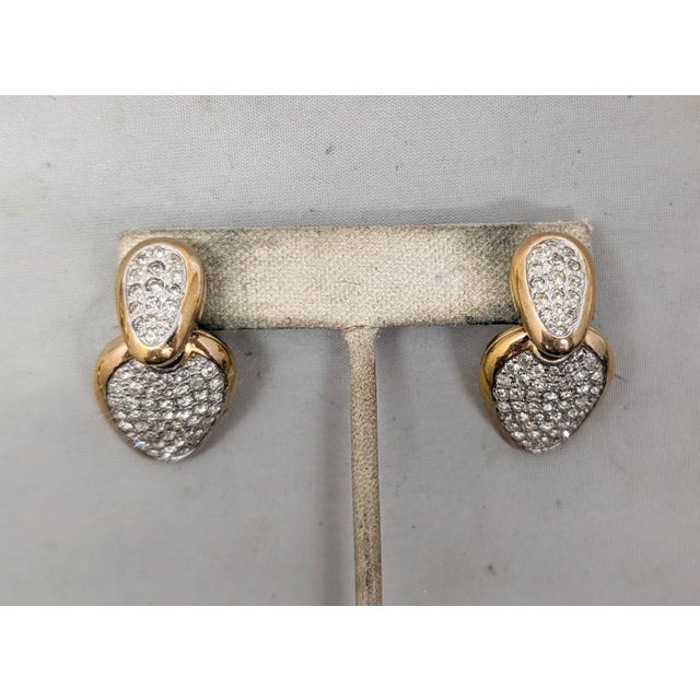 Vintage 1980s Signed Panetta Goldtone & Pavé Round Clear Rhinestone Drop Pierced Earrings-2 Pieces For Sale In Philadelphia - Image 6 of 9