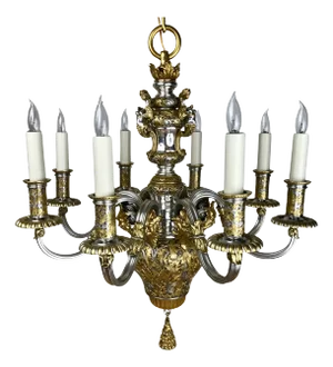 Exceptional Silvered and Gilt Bronze Eight Arm Chandelier by E. F. Caldwell