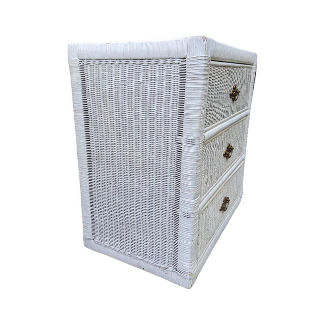 Coastal Colonial White Wicker Chest of Drawers Chairish