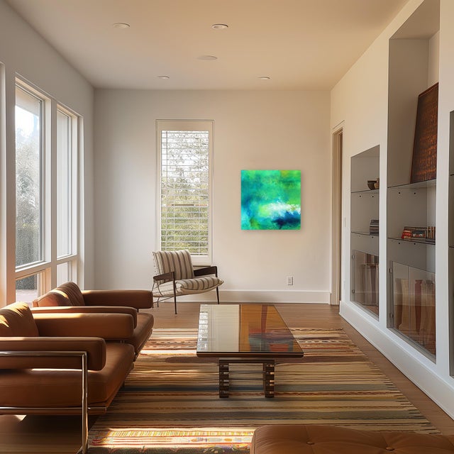 Textile Watergardens - Tranquil Abstract With Aqua and Lush Green Original Artwork by Amber Goldhammer For Sale - Image 7 of 9