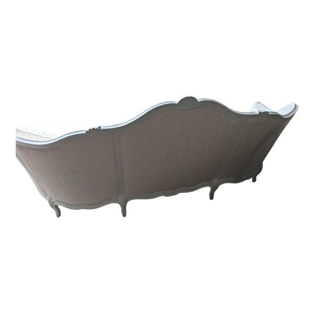 Ralph Lauren Home–Style Louis XV Carved Wood Sofa in Ivory Damask For Sale