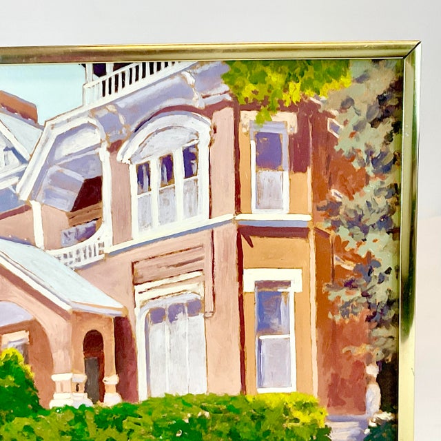 1970s 1970s Impressionist “Morning Sun” on a Victorian House Original Oil Painting, Artist Signed For Sale - Image 5 of 12
