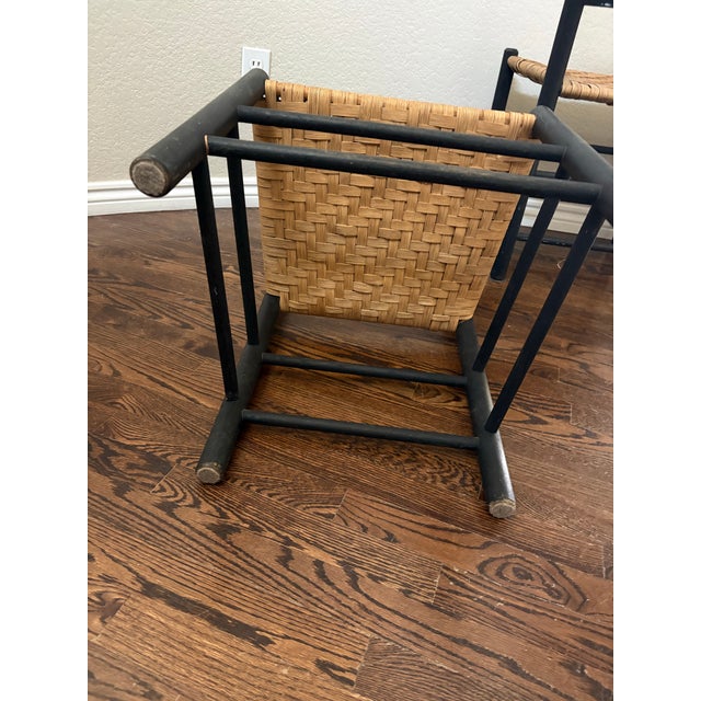 Mid 20th Century Vintage Primitive Ladder Back Chairs With Handwoven Rush Seats – Pair For Sale - Image 5 of 12