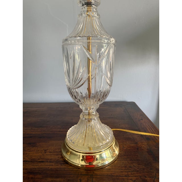 Metal Vintage Hollywood Regency Cut Crystal & Brass Table Lamp For Sale - Image 7 of 9