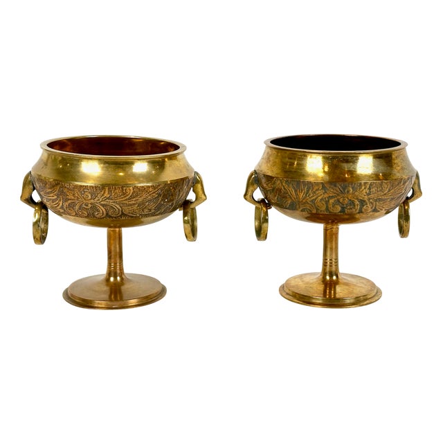 Vintage Danish Brass Footed Pedestal Bowl from Malm, 1950s, Set of 2 For Sale