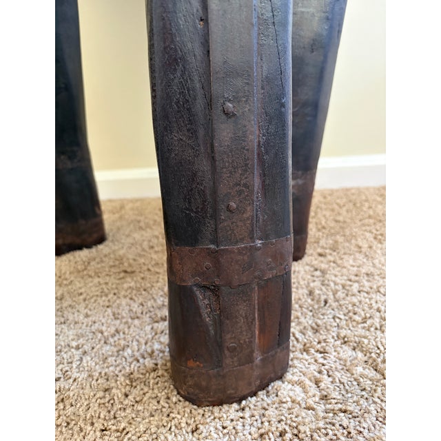 Antique Hand-Carved Wooden & Iron Side Table, Early 20th Century For Sale - Image 13 of 14