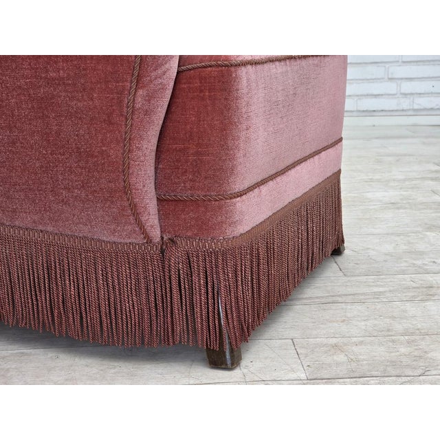 Danish Armchair in Pink Velour and Oak, 1960s For Sale - Image 6 of 18
