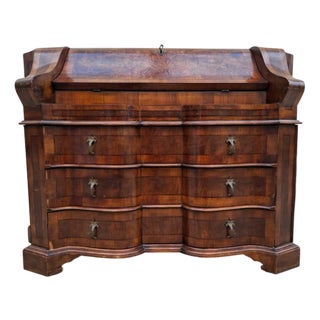 Antique Baroque Revival Walnut Secretaire with Curved Drawers and Fall-Front Desk For Sale