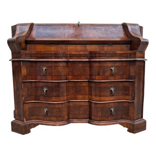 Antique Baroque Secretaire with Curved Drawers and Walnut Veneer For Sale