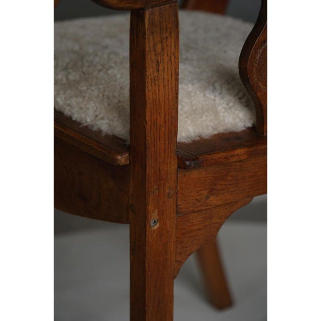 Danish Folk Art Armchair in Oak with Lambswool Seat, 1930s For Sale - Image 15 of 18