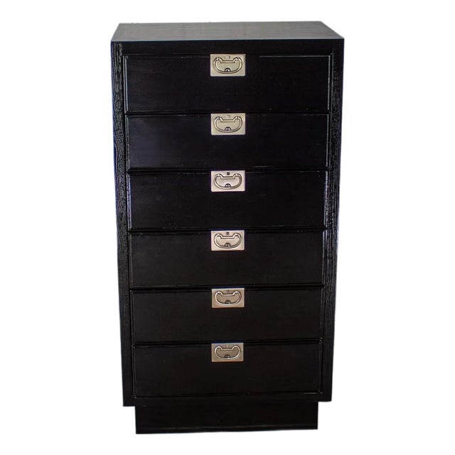 Mid to Late 20th Century Modern Campaign Henredon Black Narrow Chest of Drawers or Lingerie Cabinet For Sale