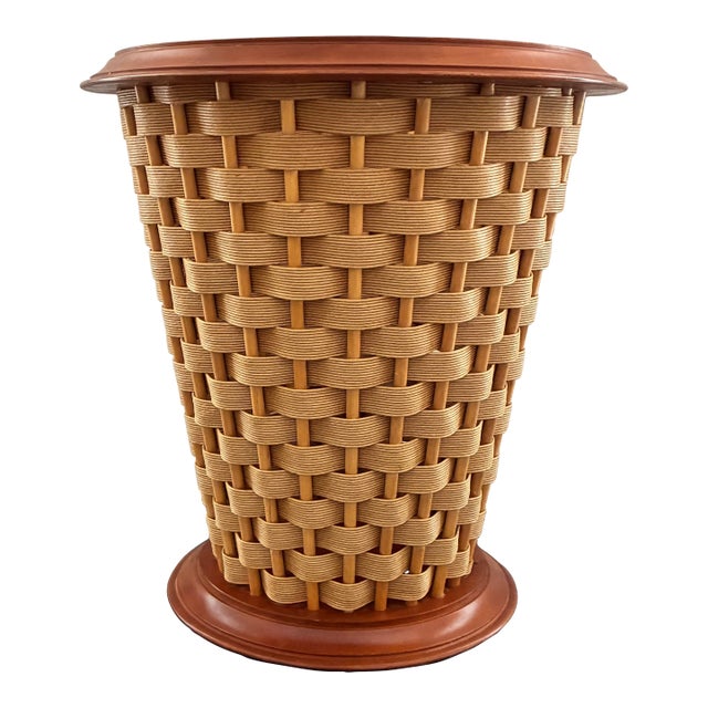 1970s MCM Woven Cane Umbrella Stand/Basket by Brea College Crafts For Sale