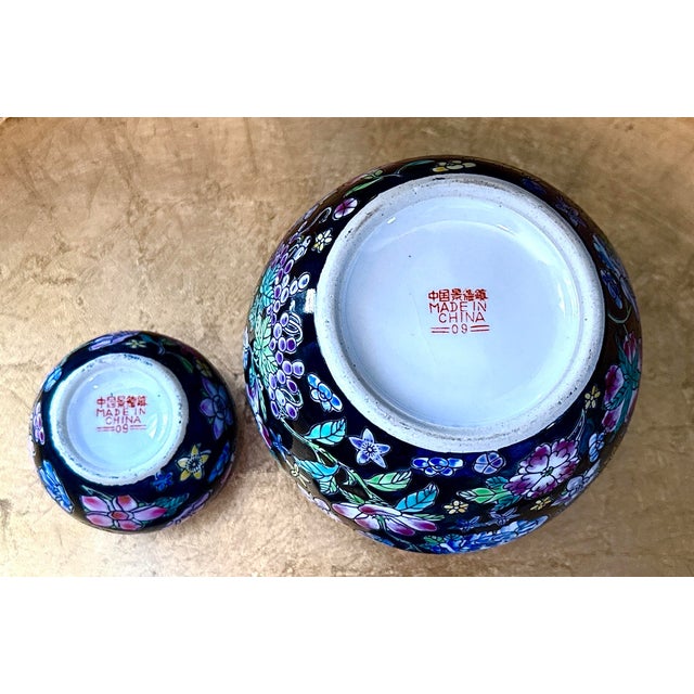 Ceramic Vintage Famille Noire Porcelain Lidded Floral Ginger Jars - Set of 2 For Sale - Image 7 of 9