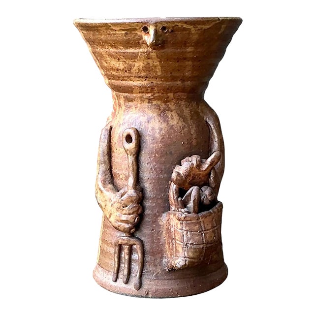 Vintage Handcrafted Ceramic Farmer Vase For Sale