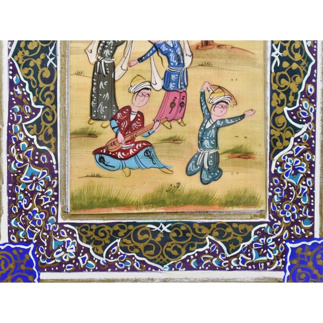 Mid 20th Century Mid 20th Century Persian Painting With Handmade Inlaid Marquetry Khatam Frame Signed For Sale - Image 5 of 8