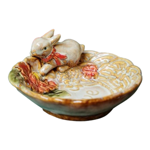 Hand-Painted Ceramic Rabbit "Love" Themed Decorative Tray