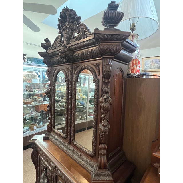 French Hand Carved Dressing Cabinet With Mirrors Armoir Vines Fruit Lions Head Late 19th Century For Sale - Image 12 of 12